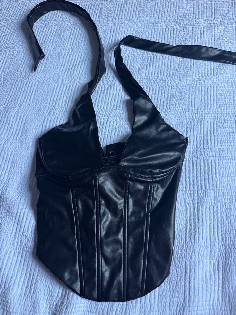 Windsor Black Faux Leather Corset Halter Crop Top